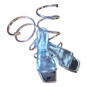 Aldo Spinna Silver Strappy Spiral Wrap Around Design Sandals Sz 7M